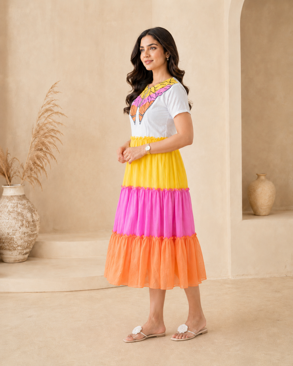 Multi-color Cotton Forck with Handpainted Motif