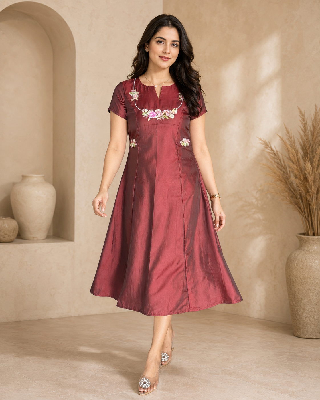 Maroon Frock with Handcraft
