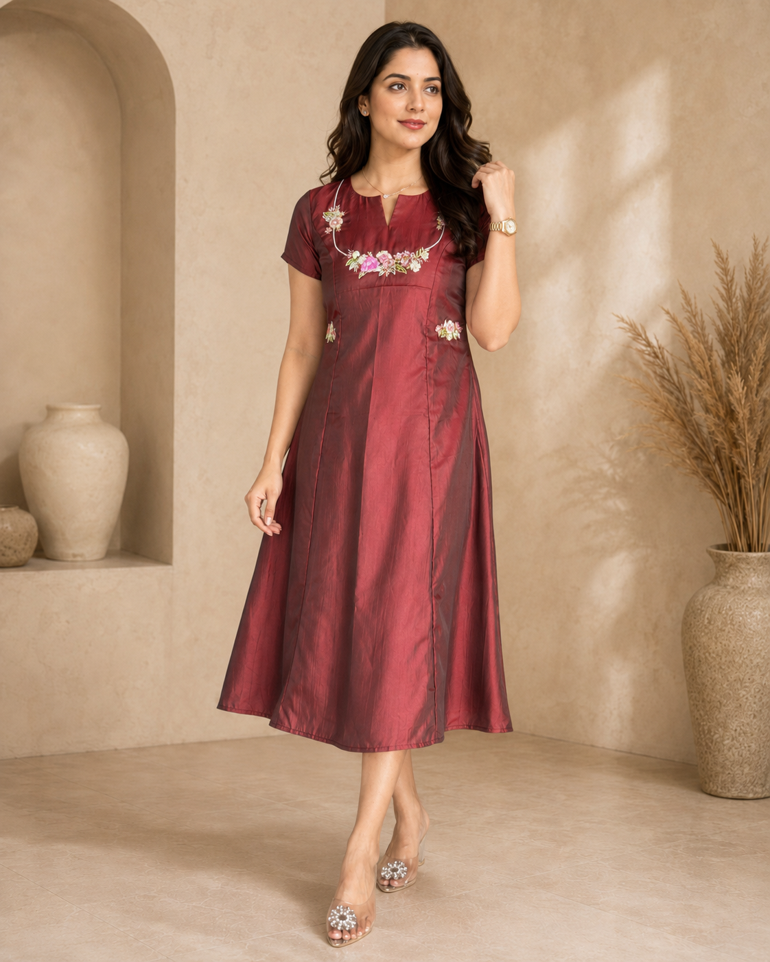 Maroon Frock with Handcraft