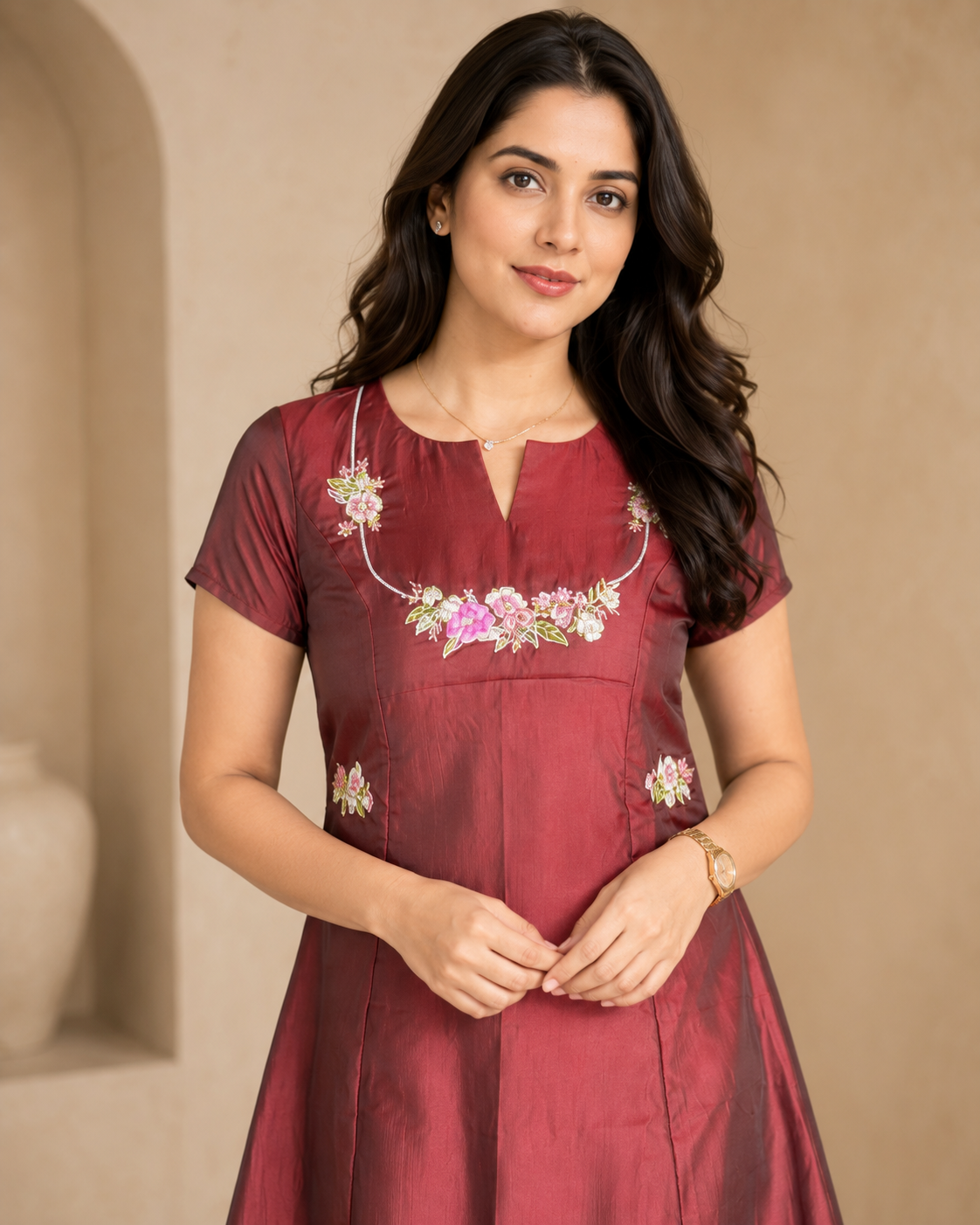 Maroon Frock with Handcraft