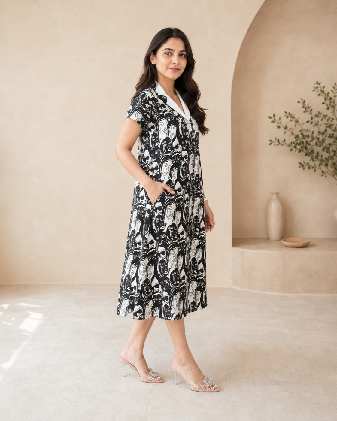 Black and White Crape A line Top