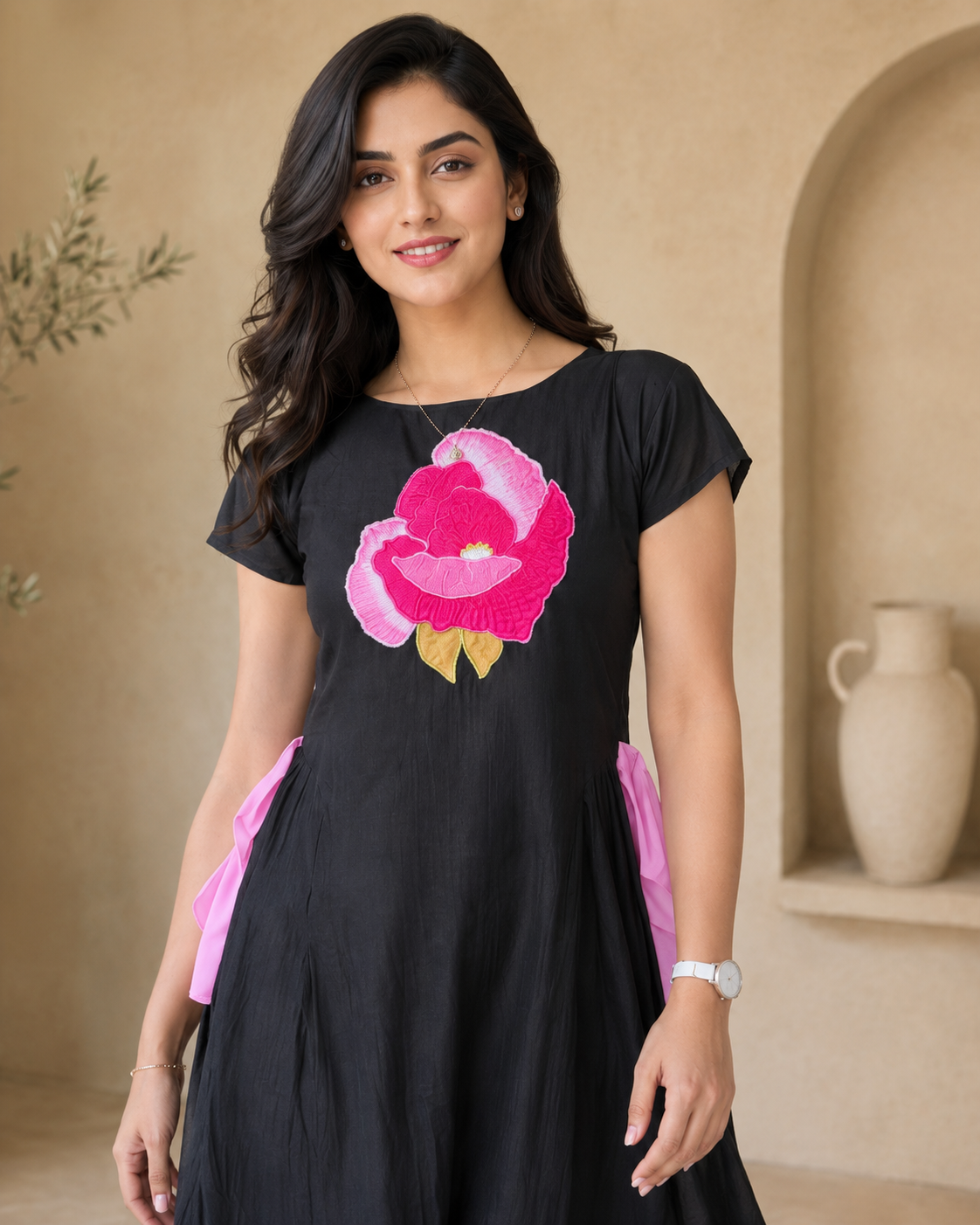 Black Floral Handcrafted Dress