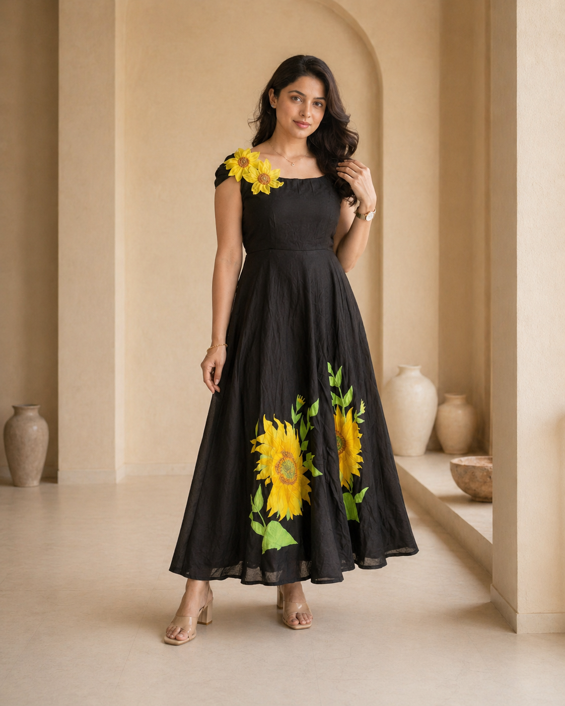 Floral handpainted Sunflower Frock
