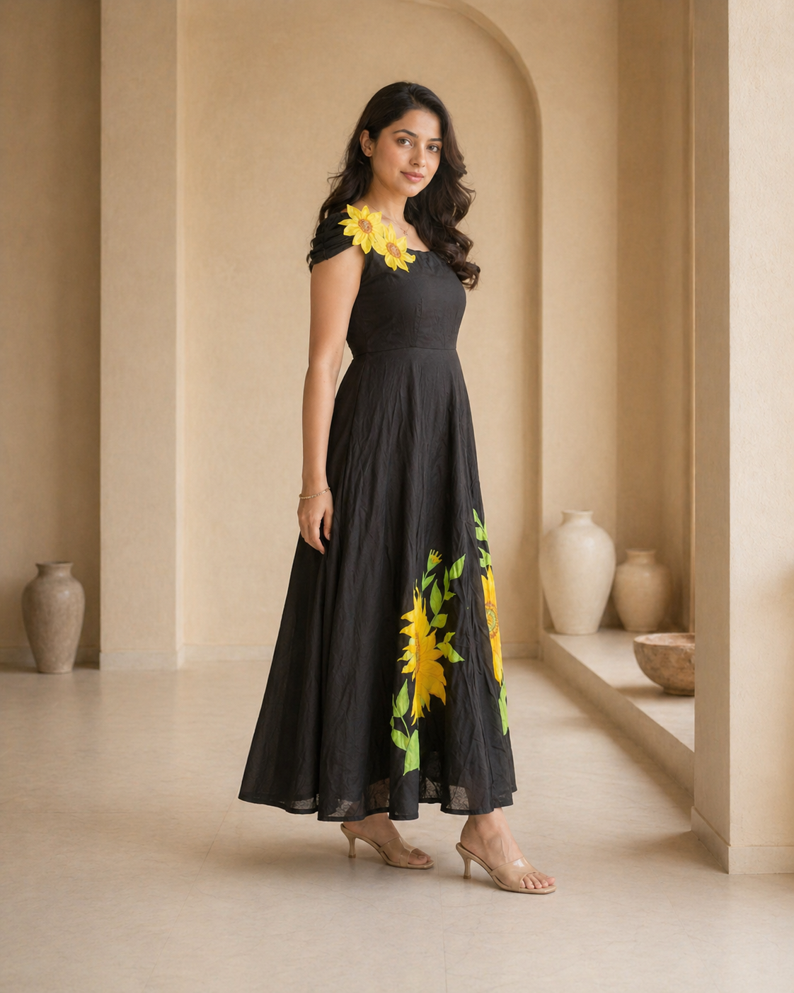 Floral handpainted Sunflower Frock