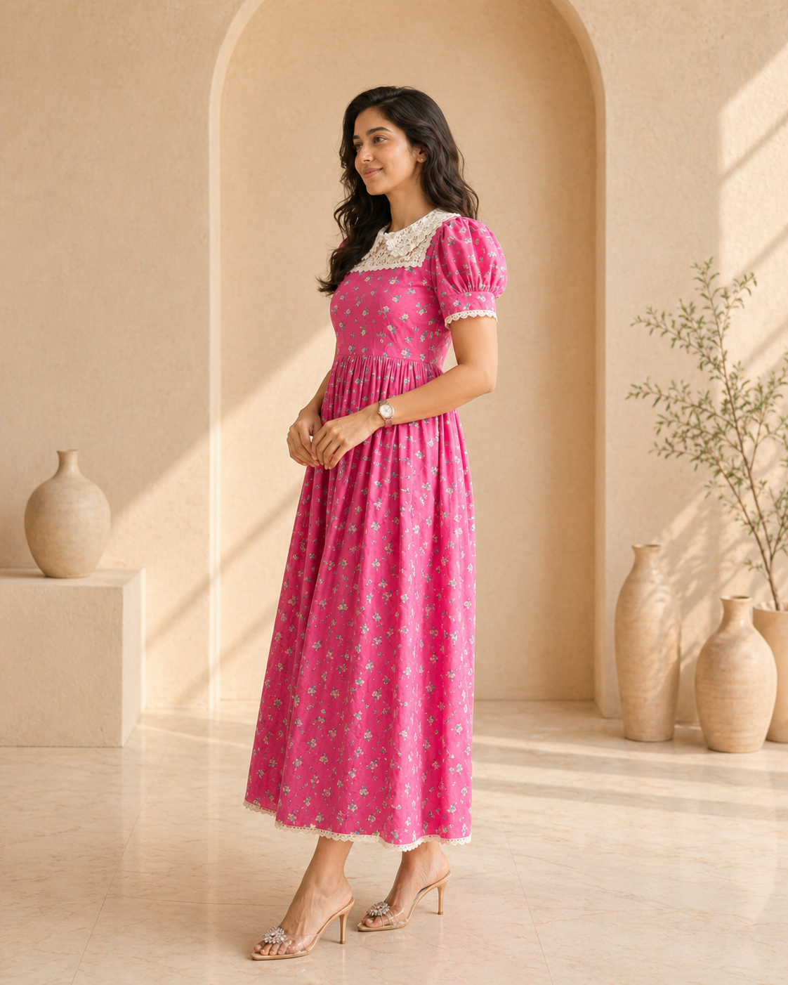 Pink and white flora cotton frock