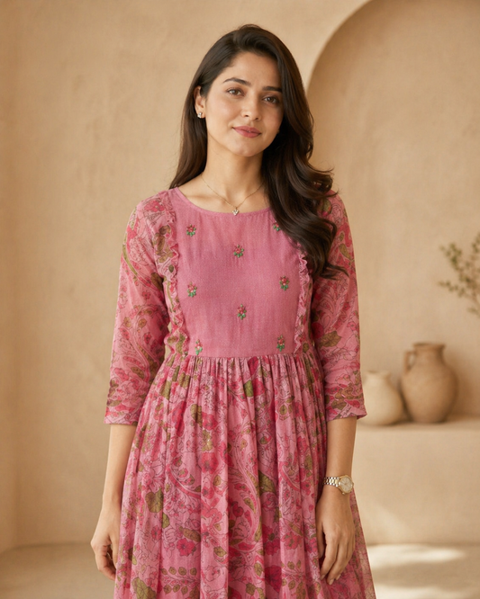 kota frock with hand embroidery