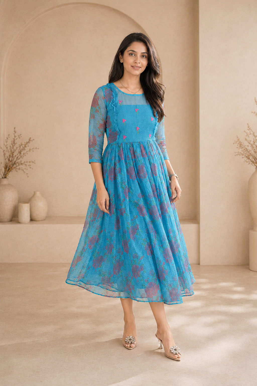 kota frock with hand embroidery