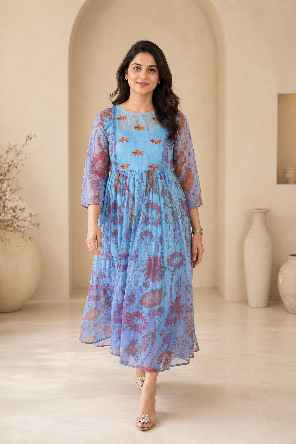 kota frock with hand embroidery