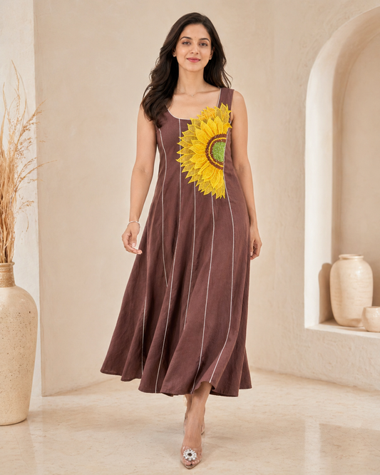 Mocha petal sleeveless A line dress
