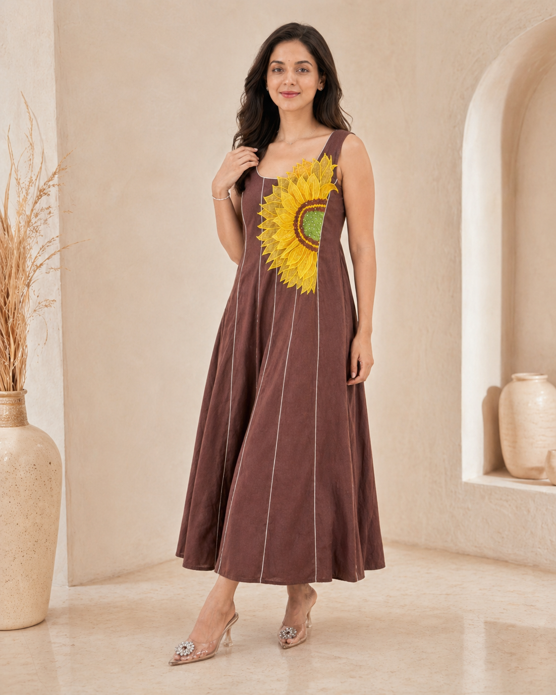 Mocha petal sleeveless A line dress