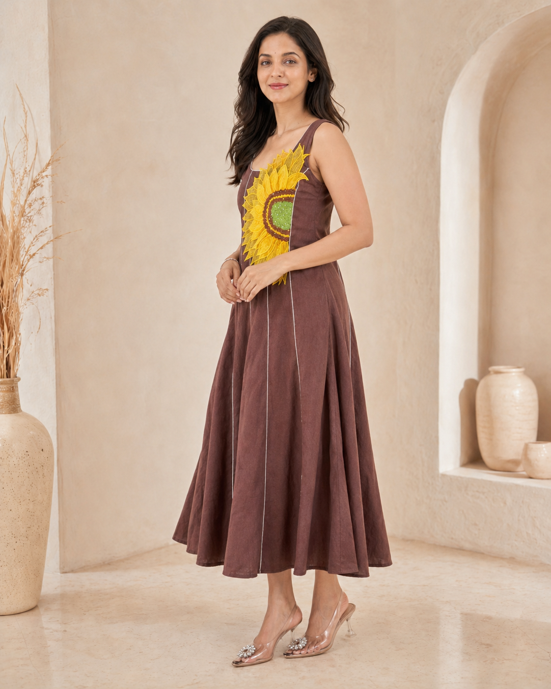 Mocha petal sleeveless A line dress