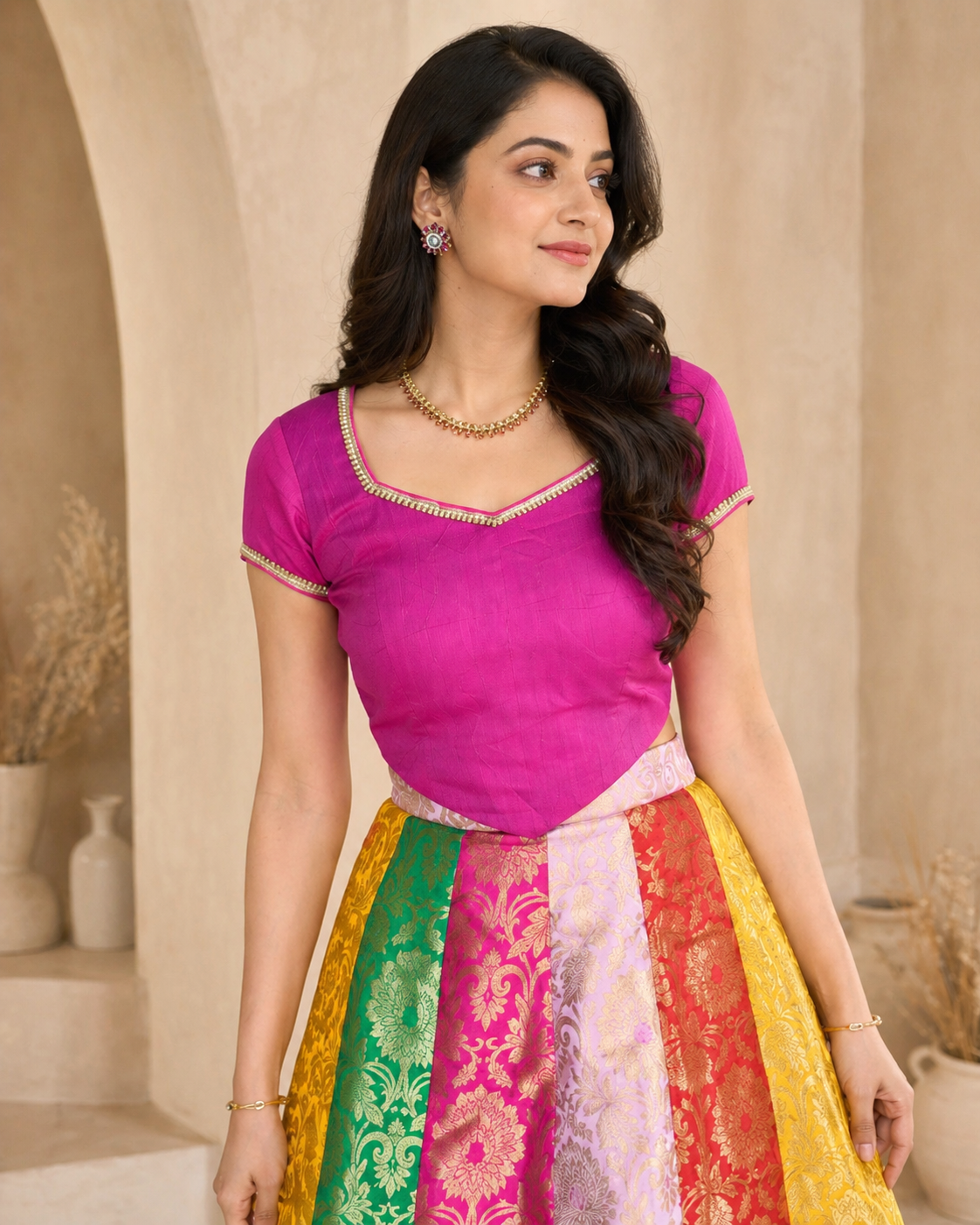 Multicolour banaras lehanga with crop top