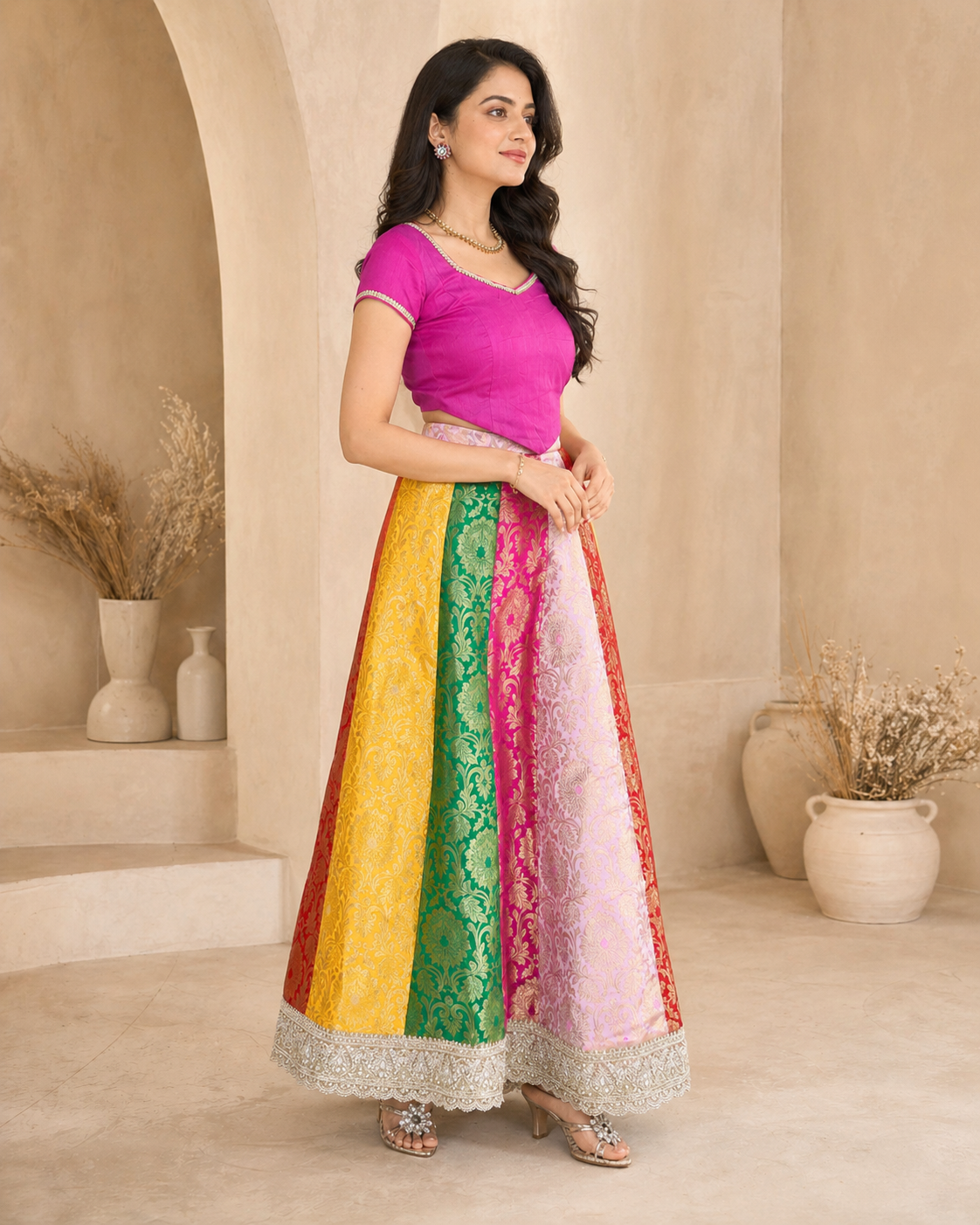 Multicolour banaras lehanga with crop top