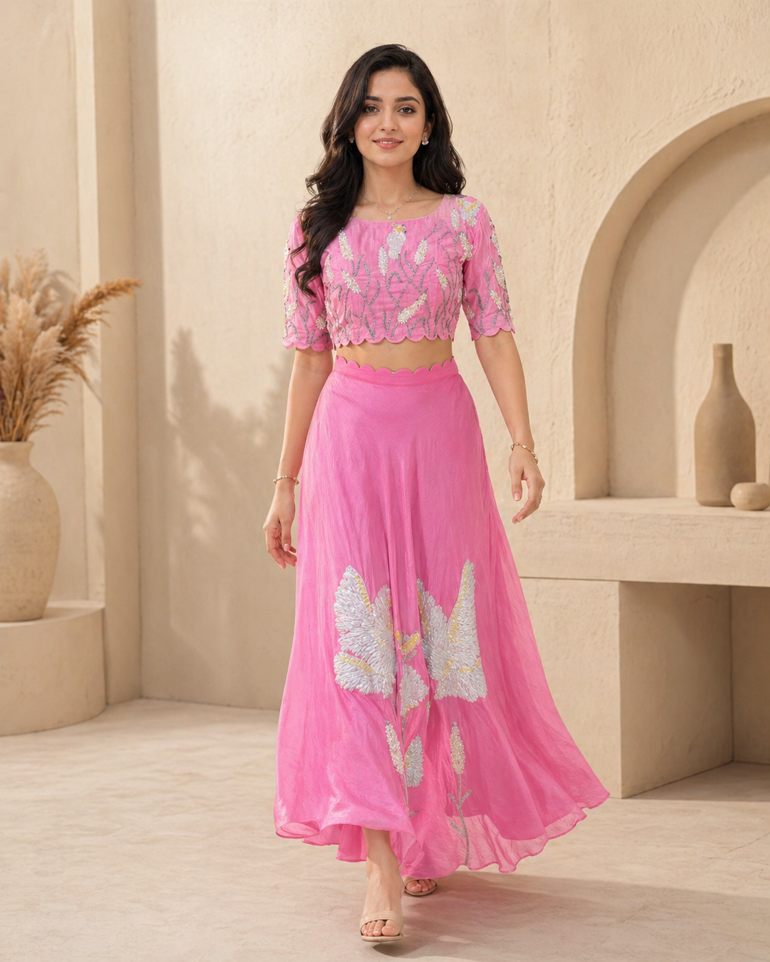 Pink lehanga with crop top