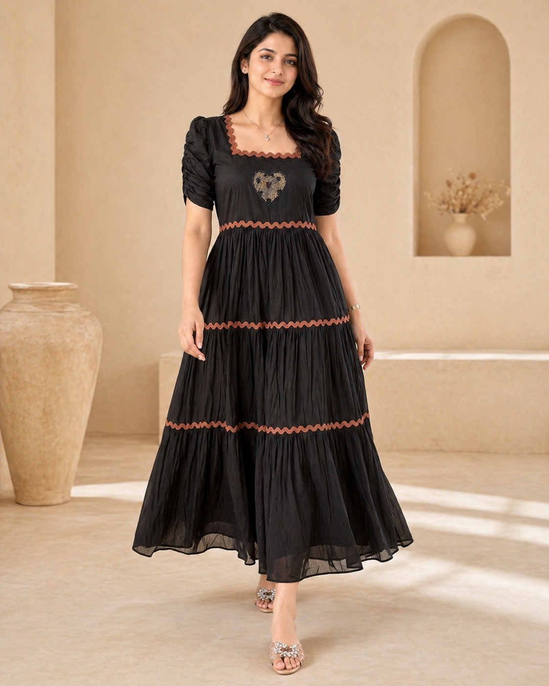 Black frock with hand embroidery motif
