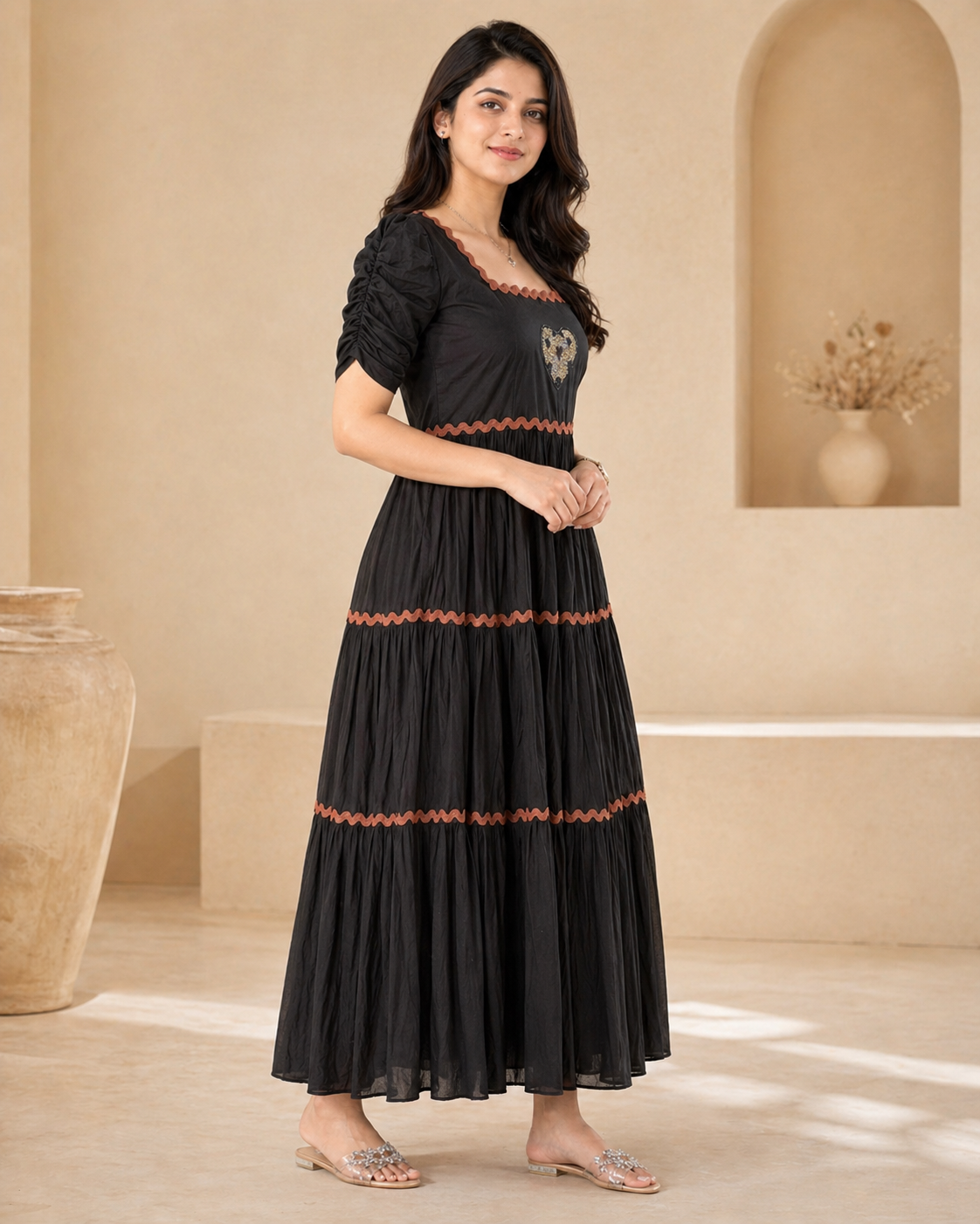 Black frock with hand embroidery motif