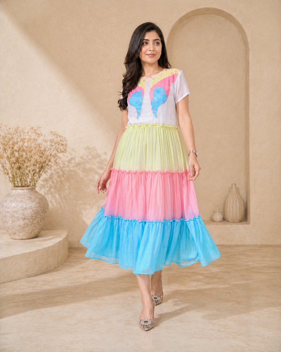 Mul cotton frock with hand painted motif