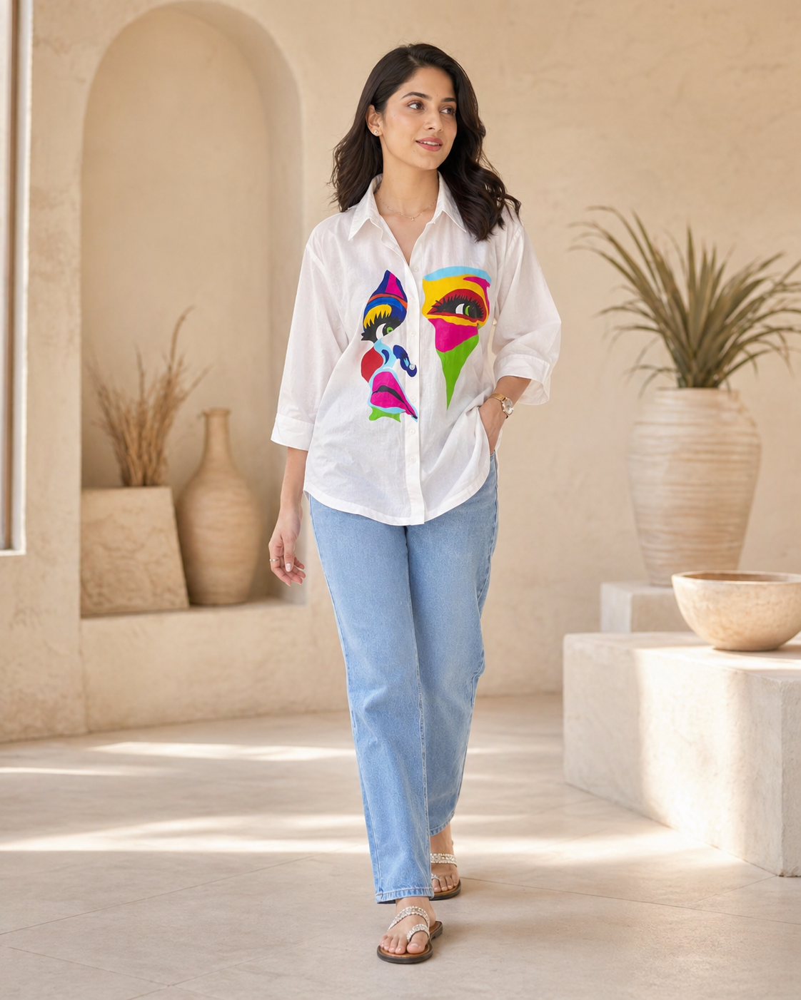 White shirt with hand painted motif