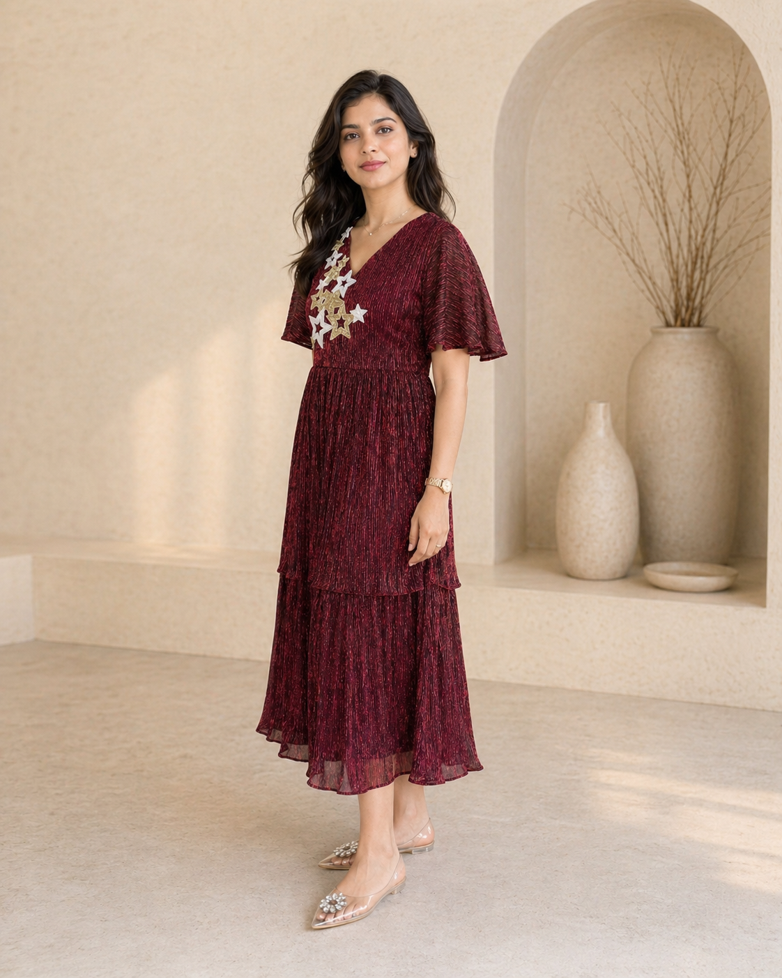 Cherry Stretch - lyrca party frock with hand embroidery
