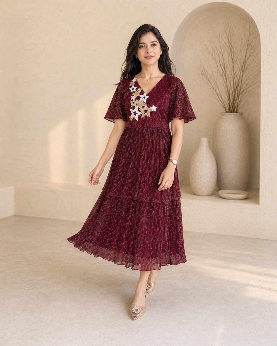Cherry Stretch - lyrca party frock with hand embroidery