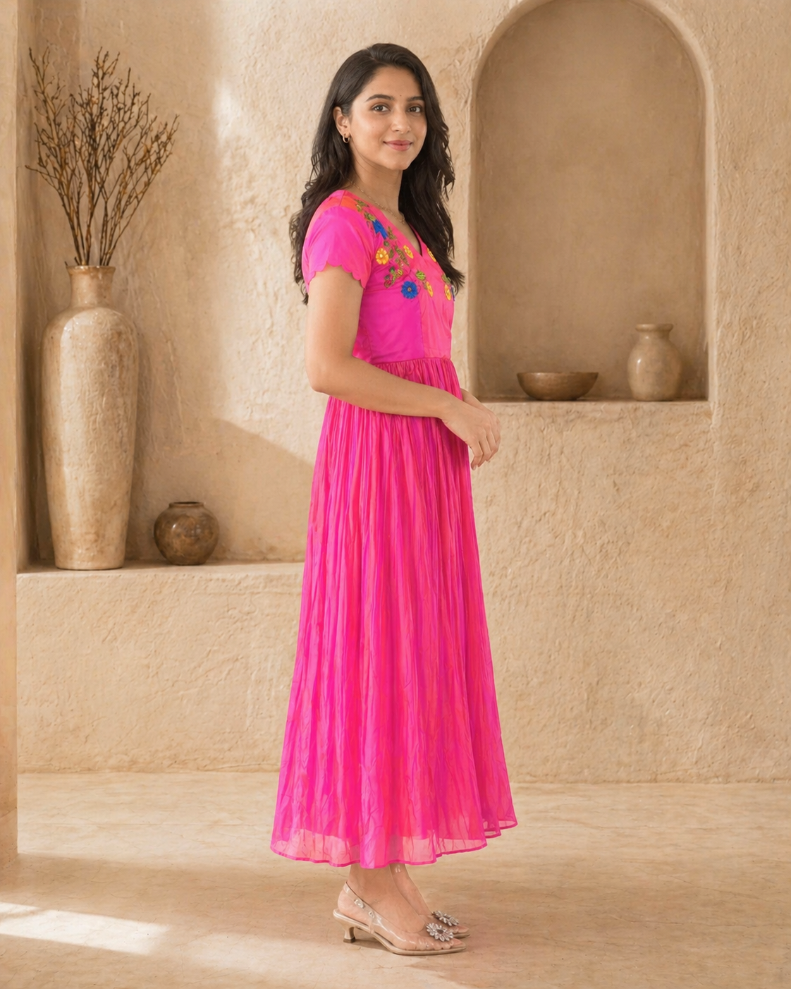 Silk frock with machine embroidery