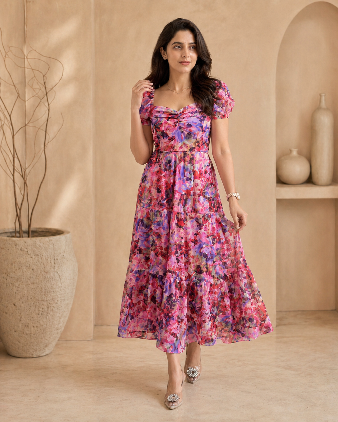 Georgette frock with floral print