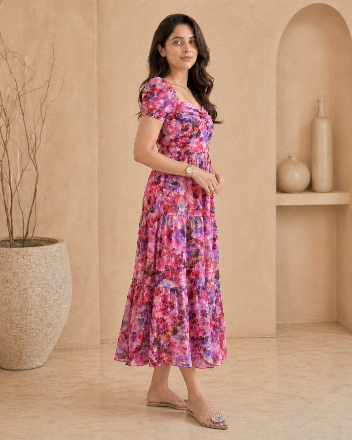 Georgette frock with floral print