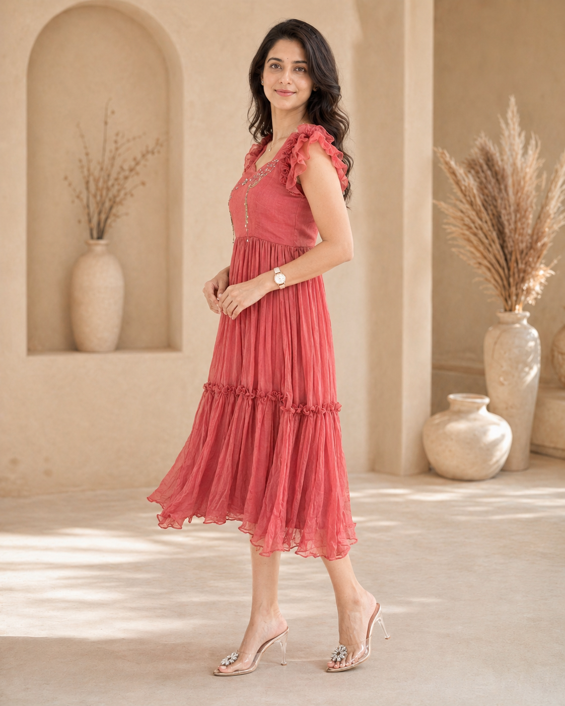 Mul cotton with butterfly motif hand embroidery frock
