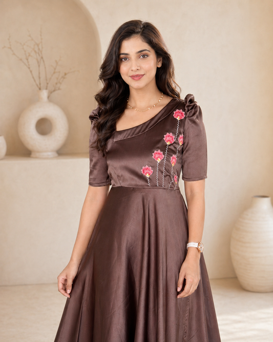 Mocha Stain frock with hand embroidery