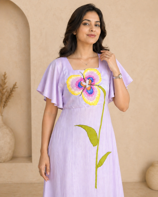 Ruffle sleeves frock with hand embroidery