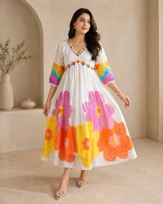 Ivory Mirror work shine with floral charm-frock