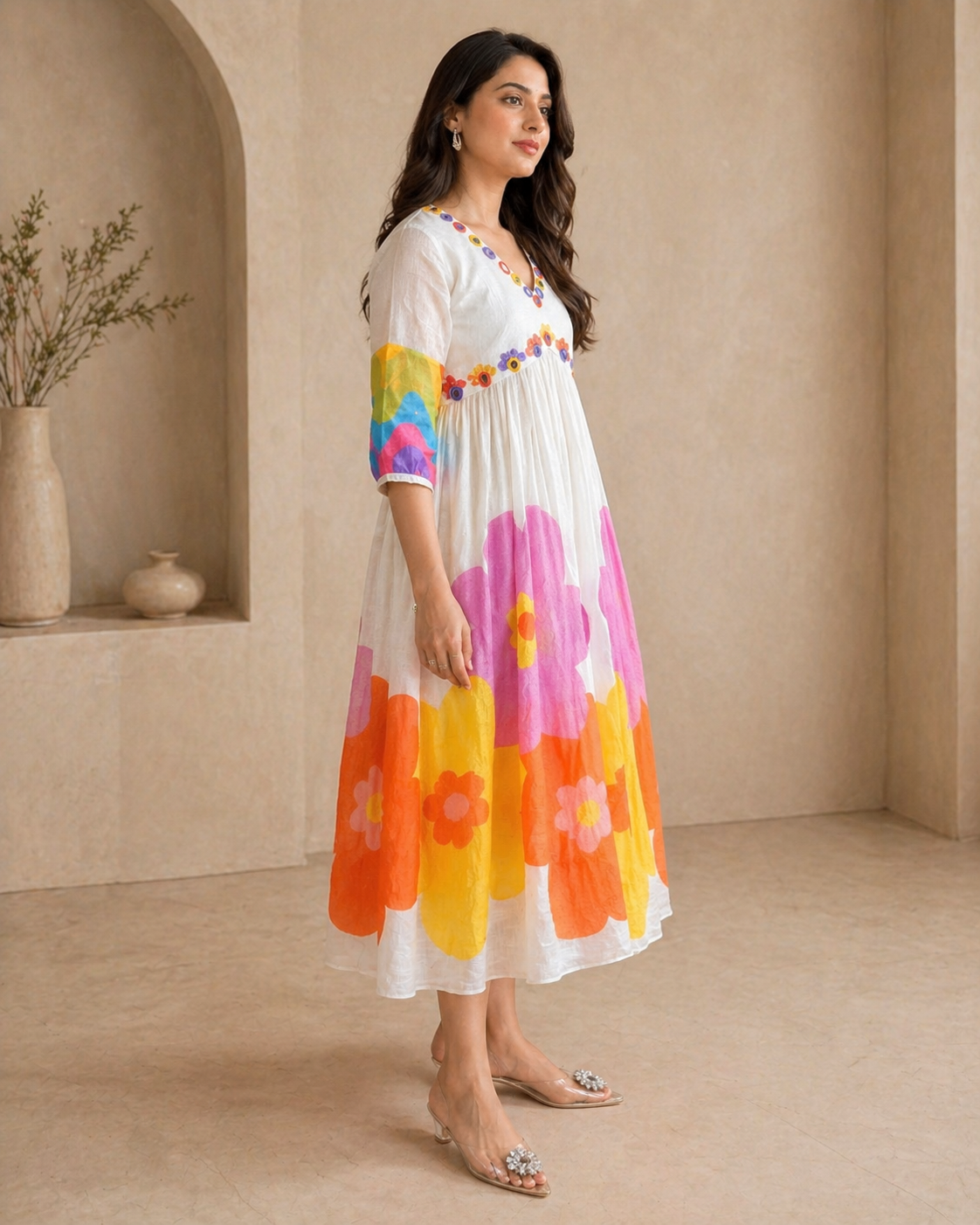 Ivory Mirror work shine with floral charm-frock