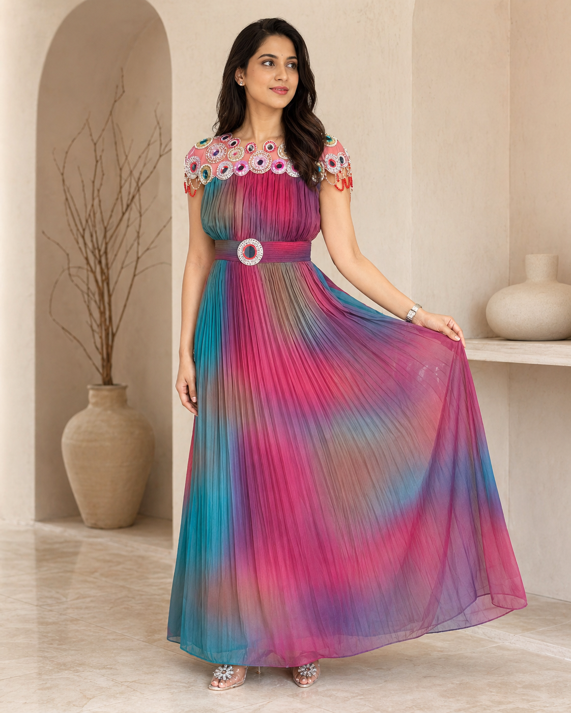 Multi colour frock  with mirror work