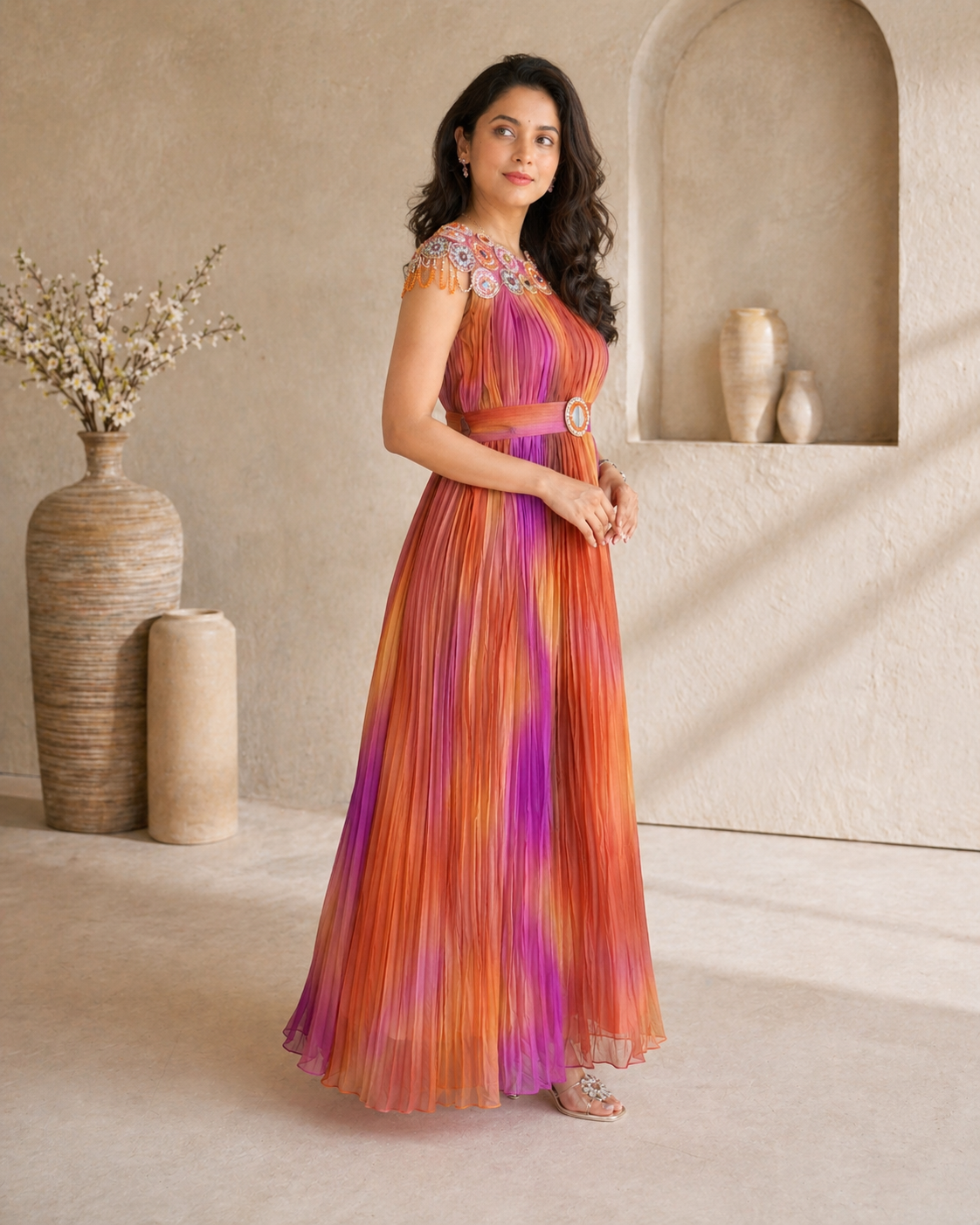 Multi colour frock with mirror work