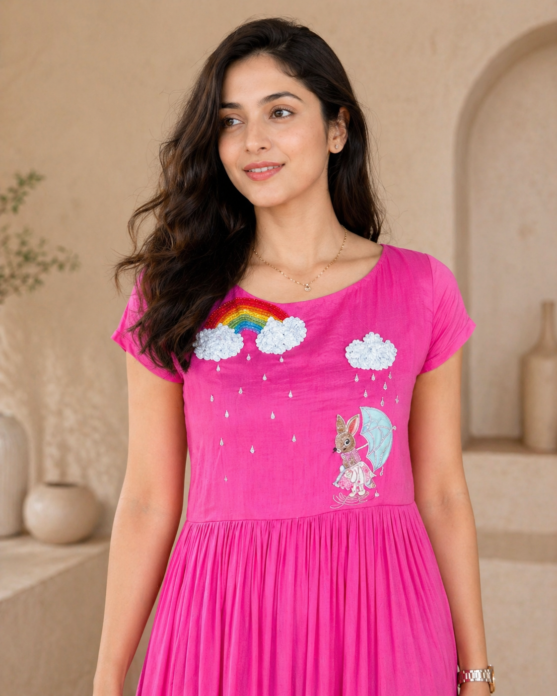 Mul mul chanderi  frock with hand embroidery detailing