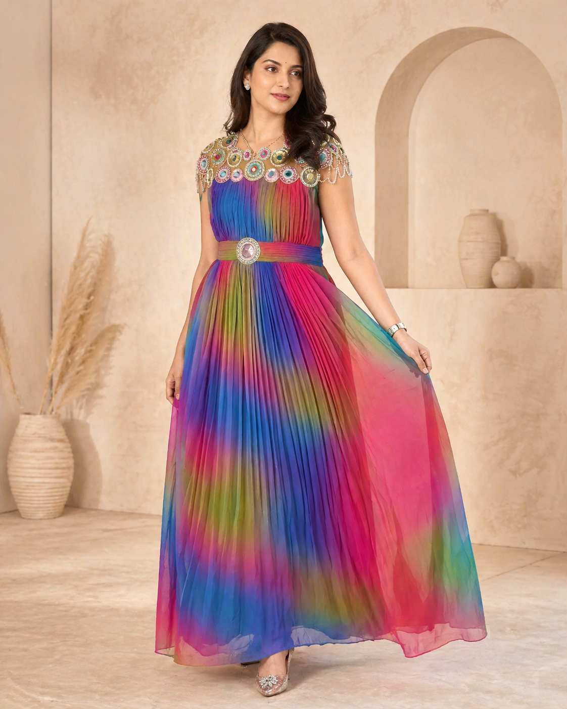 Multi colour frock  with mirror work