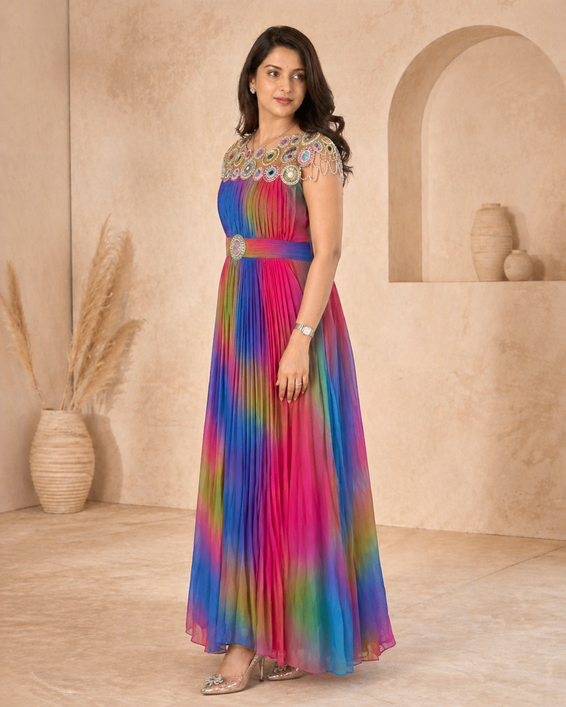 Multi colour frock  with mirror work