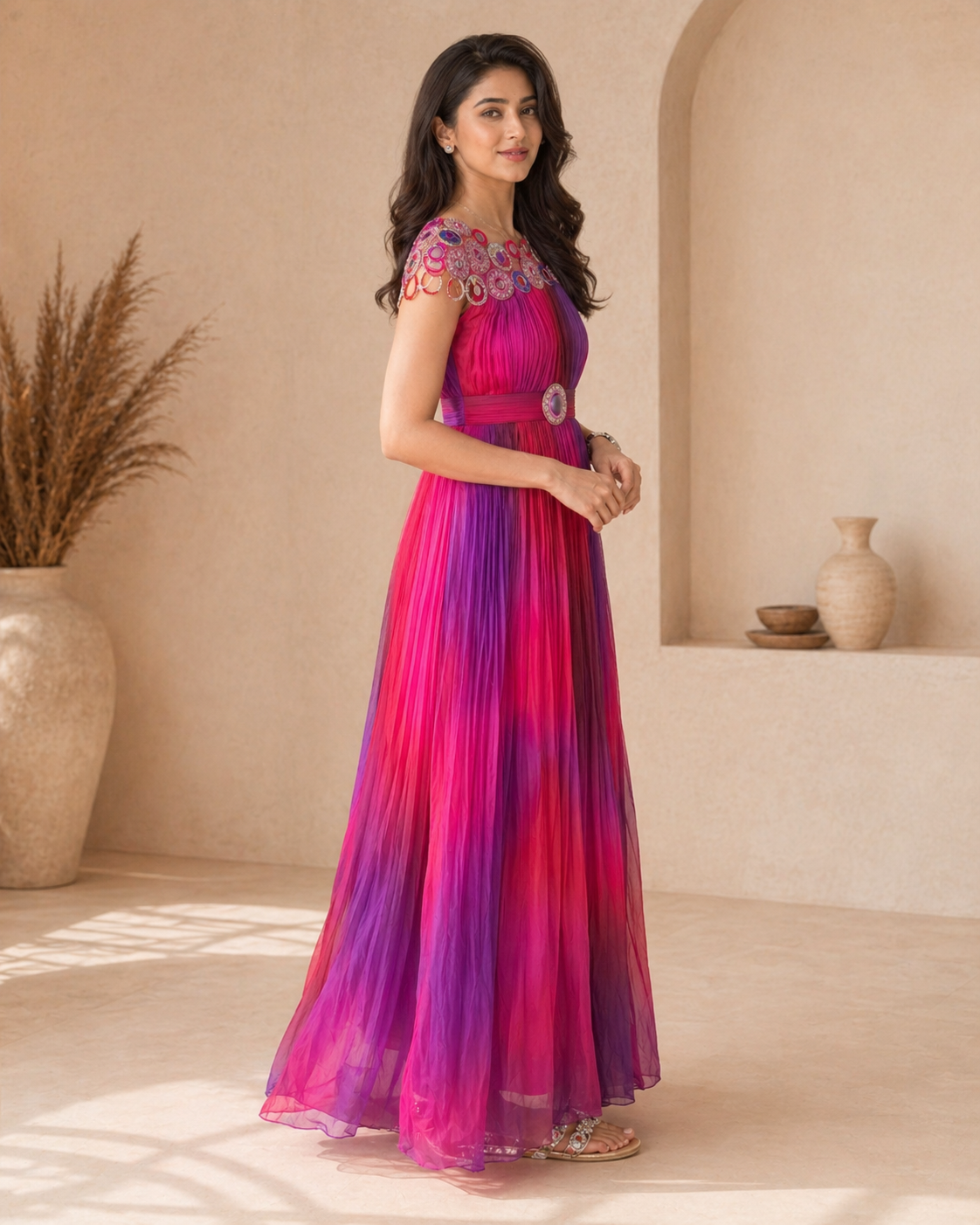 Multi colour frock with mirror work