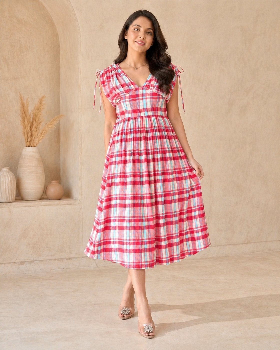 Classic red ckecks fine cotton frock