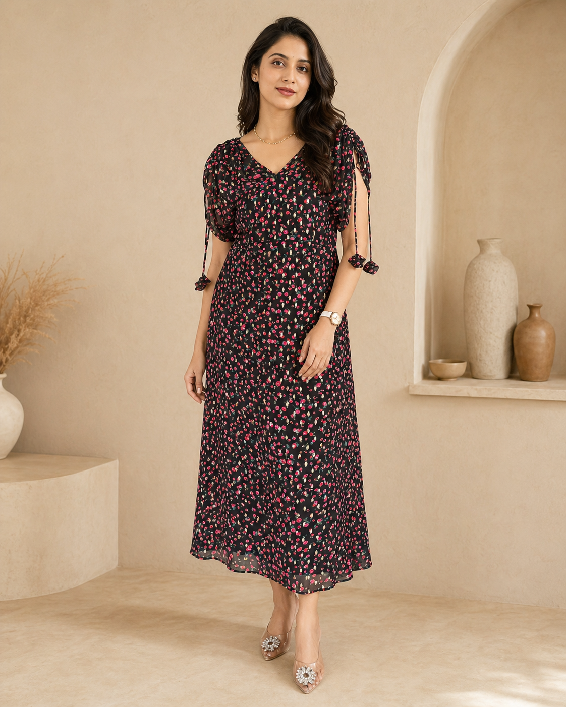 Black with pink georgette frock
