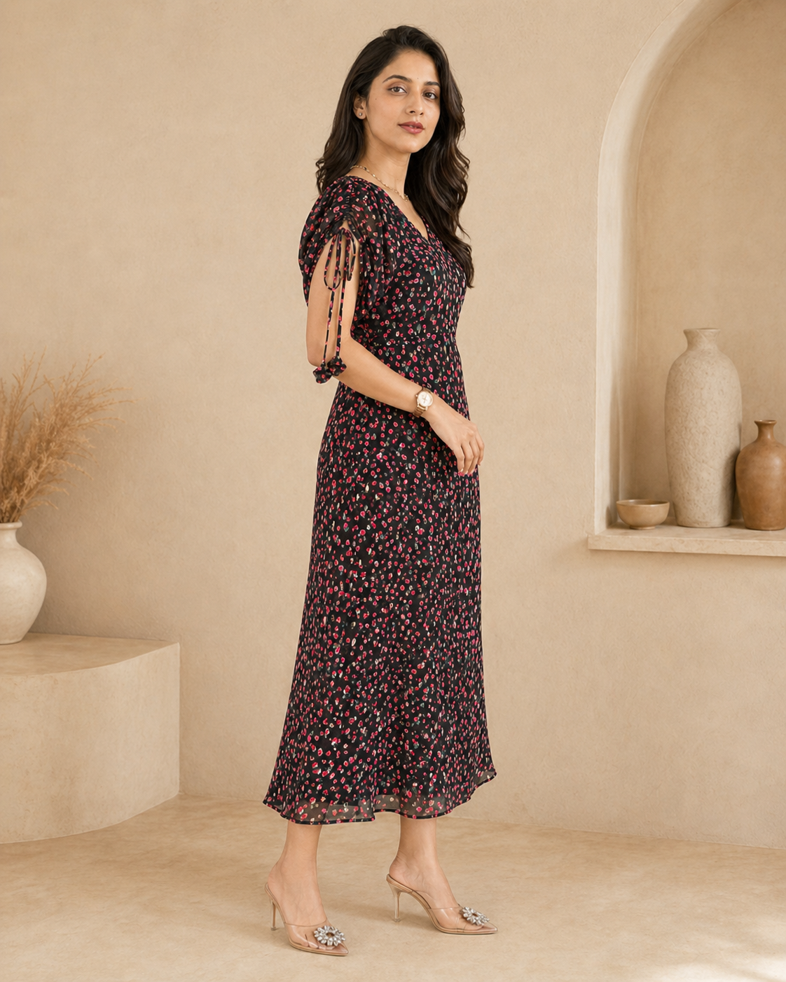 Black with pink georgette frock