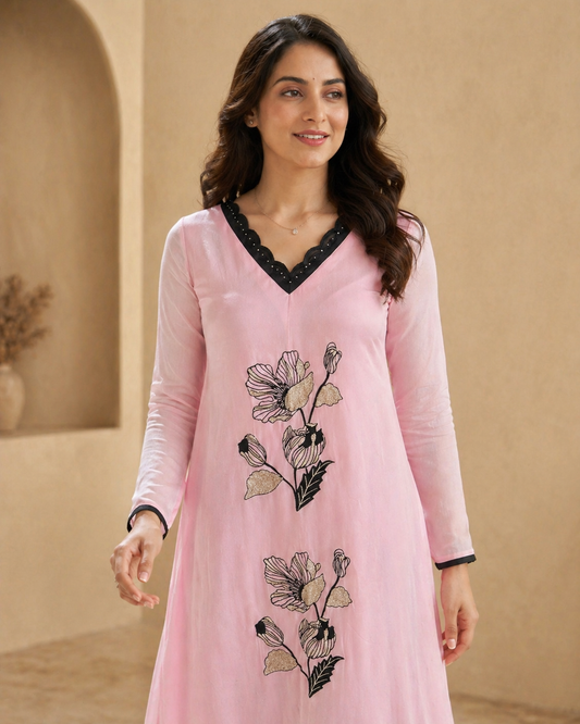 Classic peach frock with Elegant Embroidery