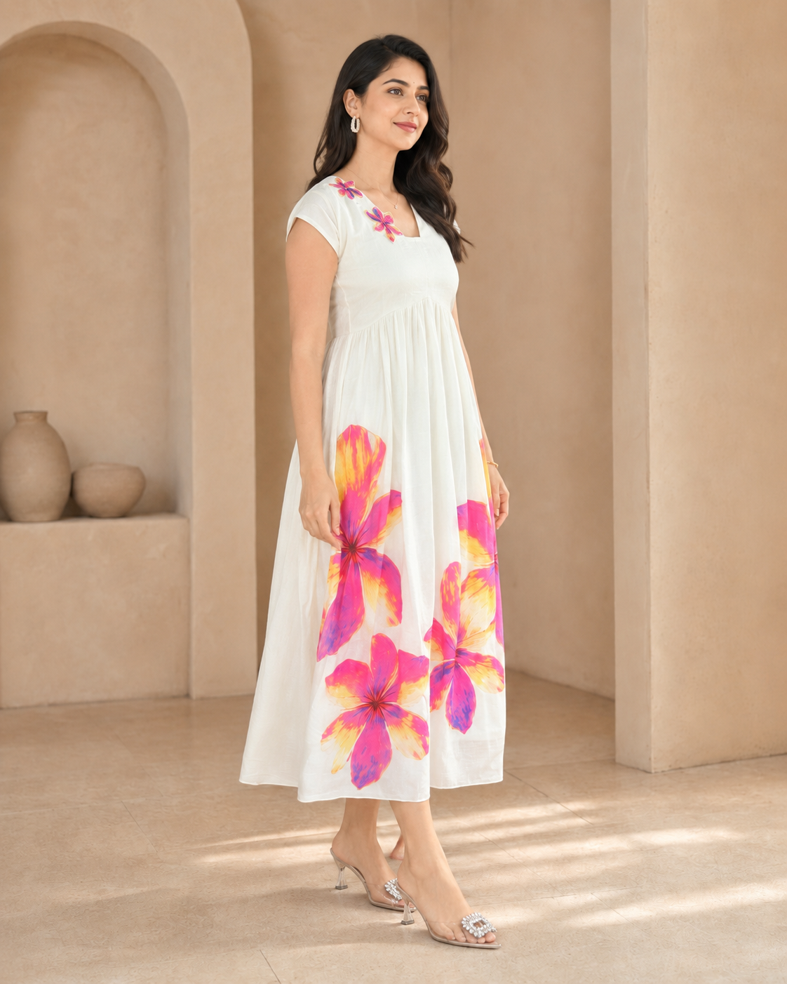 White Frock With Hand Embroidery