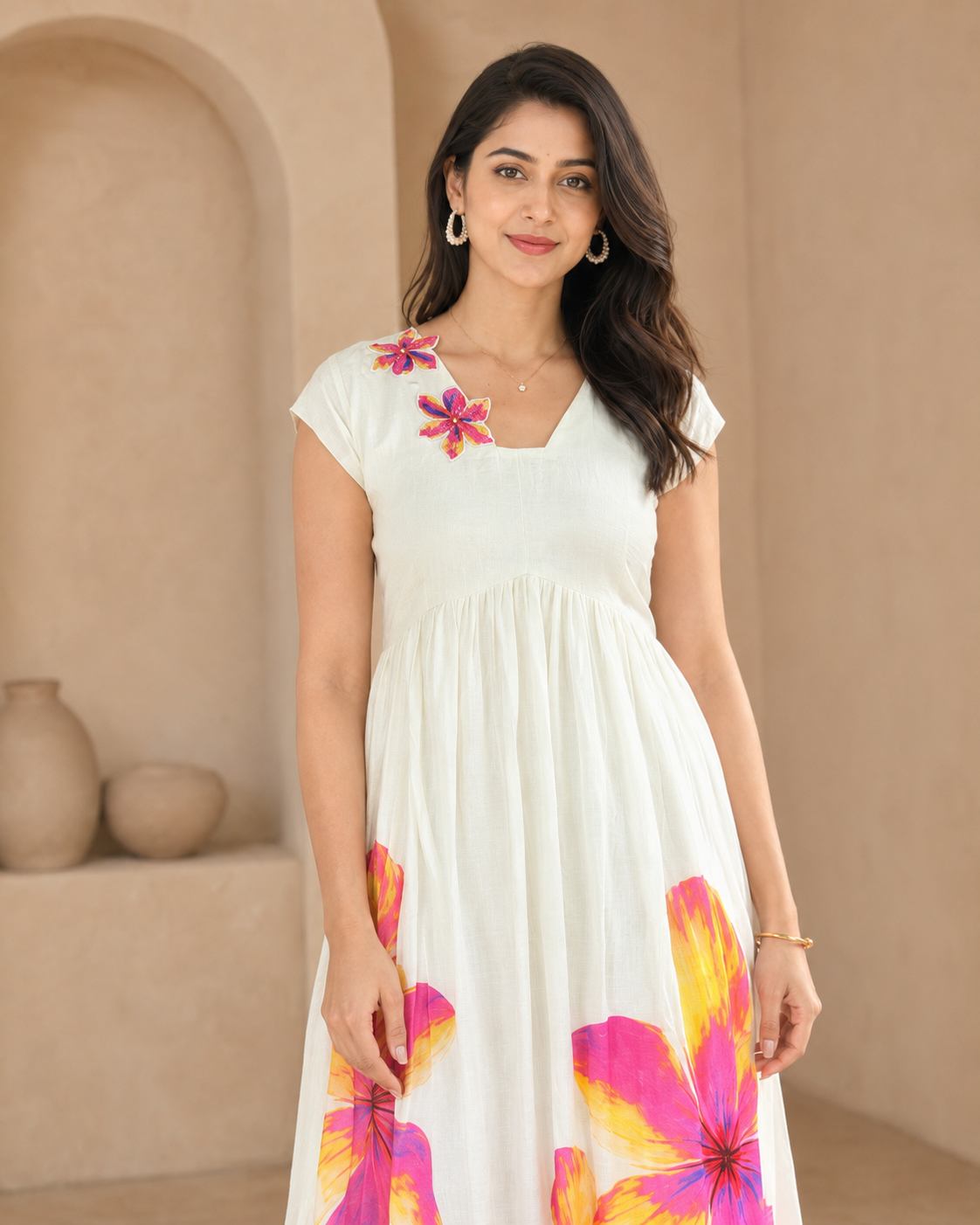 White Frock With Hand Embroidery