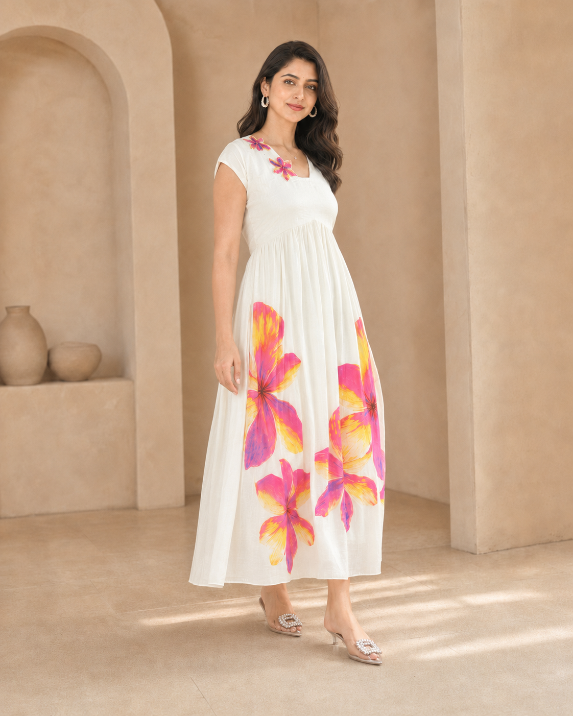 White Frock With Hand Embroidery